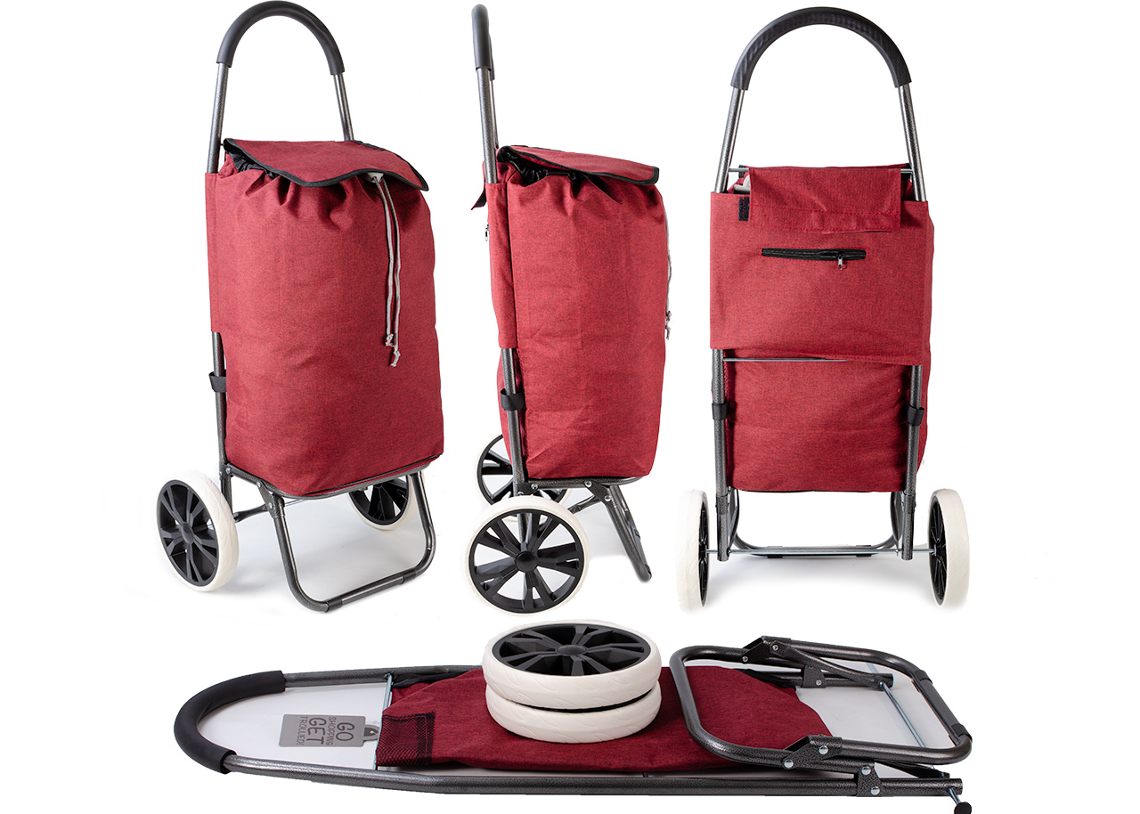 (image for) JBST08 WINE RED 2 WHEEL SHOPPING TROLLEY